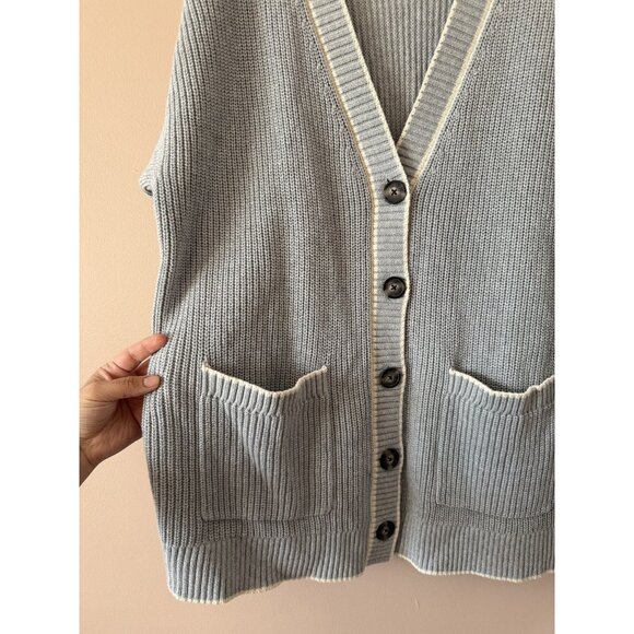 Old Navy Varsity Chunky Knit Raglan Button Down Cardigan Grey Cozy Preppy 3x - Picture 4 of 9